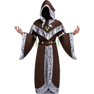 imageSpooktacular Creations Wizard Costume Adult Men Halloween Costumes for Adult Medieval Costume Men with Hooded CloakBrown