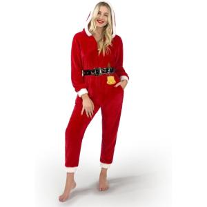 imageWomen Santa Hooded Onepiece Pajamas Outfit